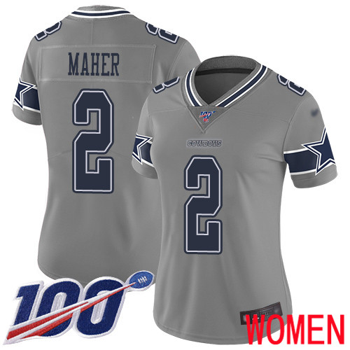 Women Dallas Cowboys Limited Gray Brett Maher 2 100th Season Inverted Legend NFL Jersey